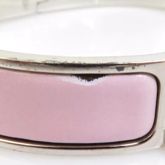 Auth HERMES Clic Clac H Bangle Bracelet Silver/Light Pink Metal/Enamel - Picture 8 of 10